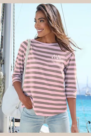 ELBSAND 3/4-Arm-Shirt mit Streifen, Rundhalsausschnitt, Jerseyshirt