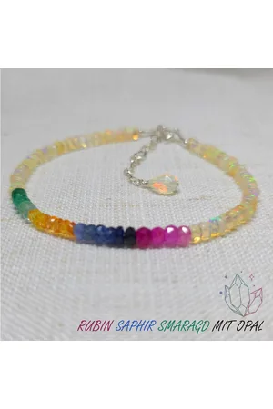 Golden Armband Rubin Saphir Smaragd mit Opal Armband, Multi Edelstein Armband - Verkäufer: Touch GmbH