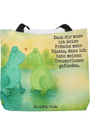 Mr. & Mrs. Panda Shopper Frosch Liebe Design - - Geschenk, Einkaufsbeutel, Hocheitstag, g (1-tlg), Kreative Designs - Verkäufer: