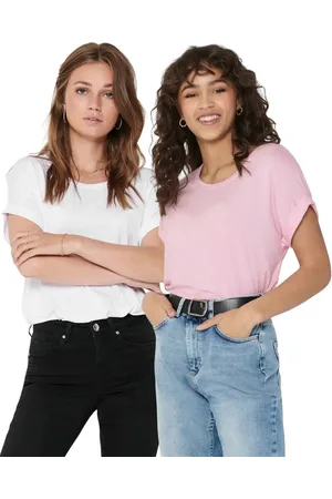 ONLY T-Shirt Stilvolles Basic Shirt mit Rundhalsausschnitt (2er-Pack) unifarbene Oberteile aus Baumwolle - Größen XS-XXL - Verkäufer: mailopoint