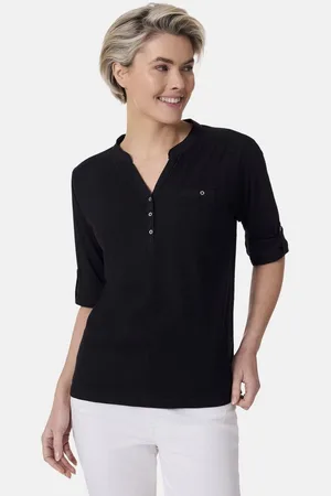 Stooker Women 3/4-Arm-Shirt MARIE T-Shirt 3/4-Arm Regular Fit Slub Yarn Baumwolle Henley Shirt Knopfleiste für Damen
