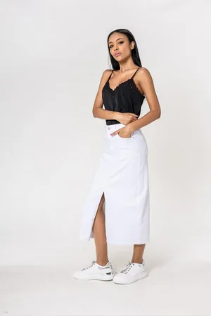 Nina Carter Sommerrock Langer mit Schlitz Stretch Denim Midi Denim Midi Skirt - Verkäufer: ARIZONAS