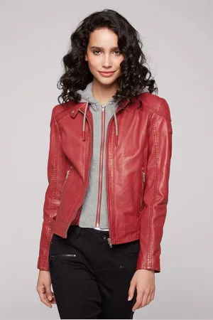 Soccx Lederjacke mit Druckknopfriegel an den Seiten