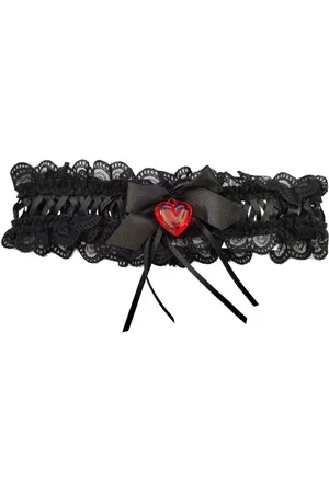 Cottelli Collection Strumpfband Strumpfband aus Spitze mit Herzbesatz für Party Abend, Spitze, Herzbesatz - Verkäufer: Tomshop24-7