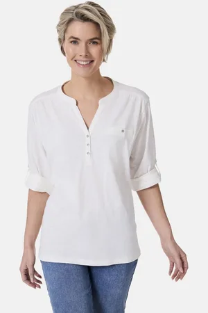 Stooker Women 3/4-Arm-Shirt MARIE T-Shirt 3/4-Arm Regular Fit Slub Yarn Baumwolle Henley Shirt Knopfleiste für Damen