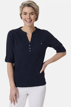 Stooker Women 3/4-Arm-Shirt MARIE T-Shirt 3/4-Arm Regular Fit Slub Yarn Baumwolle Henley Shirt Knopfleiste für Damen