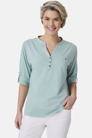 Stooker Women 3/4-Arm-Shirt MARIE T-Shirt 3/4-Arm Regular Fit Slub Yarn Baumwolle Henley Shirt Knopfleiste für Damen