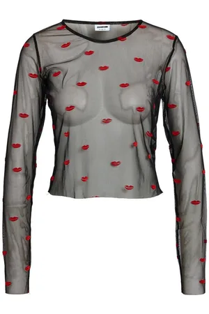 Noisy May Shirttop Mesh-Oberteil langärmlig Lippenprint durchsichtig NMLIPS JUDITH L/S MESH STYLE JRS VIP - Verkäufer: ARIZONAS