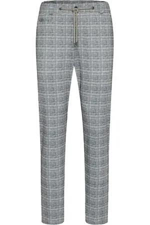 Bugatti Herren Chino-Hose modische Freizeit-Hose im Karo-Muster 51733142 Grau/Schwarz/Weiß
