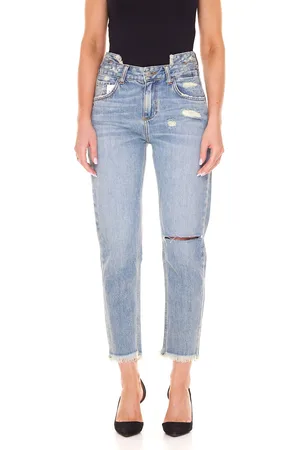LTB Yoana Damen High Waist-Hose im Damaged-Look Mom-Jeans mit Fransen 51172 13899 50906 Blau