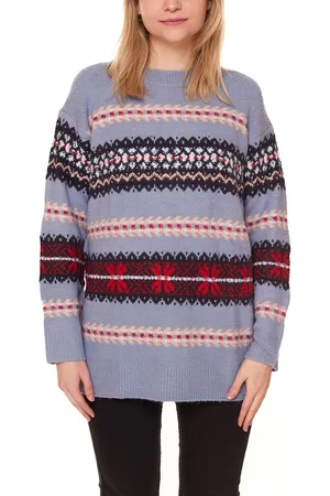 Aniston Damen Pullover Grobstrick-Sweater im Norweger-Design 90709341 Blau/Bunt