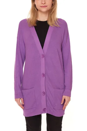 Aniston Damen modische Strick-Jacke stylischer Cardigan mit Knöpfen 27484431 Violett