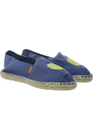 Espadrij Classic Brodé mules Damen sommerliche Schlüpf-Schuhe Hausschuhe mit Zitronen-Strick auf der Front Ozeanblau