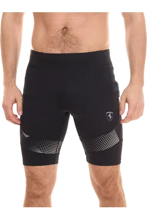 FERRARI Herren Radler-Hose mit reflektierenden Elementen Trainings-Hose mit Logo-Patch Sport-Hose 270055042 BLK Schwarz