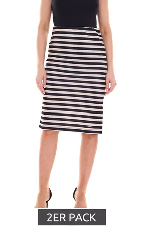 Bruno Banani 2er Pack Damen Midi-Rock gestreifter Mode-Rock 39105652 Schwarz/Beige