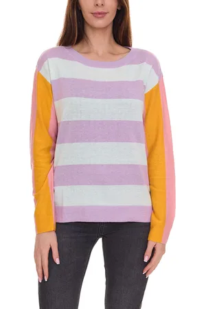 Aniston CASUAL Pullover stylischer Damen Strick-Pullover im Colourblock-Look 51008313 Violett/Bunt
