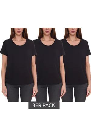 FAYN SPORTS 3er Pack Damen Sport-Shirt mit Schnürung T-Shirt Rundhals-Shirt 67771768 Schwarz
