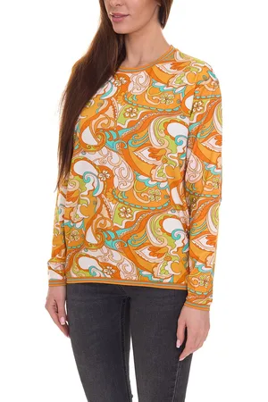 Aniston CASUAL Damen Sweatshirt sommerlicher Pullover mit Ornamenten 29722401 Orange/Bunt