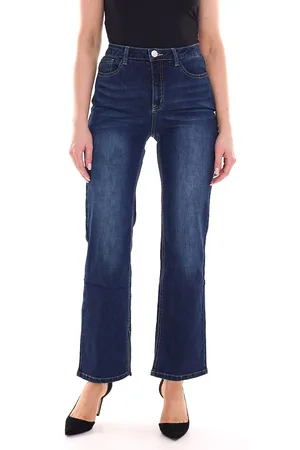 Bruno Banani Damen Straight-Jeans Baumwoll-Hose mit kleinen Schlitzen 95161625 Blau