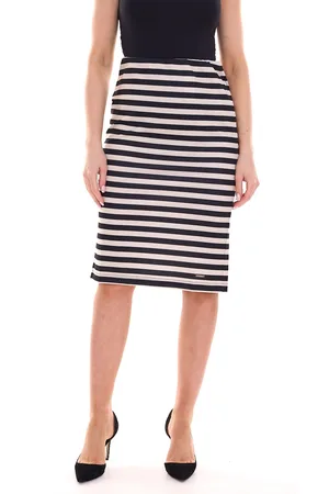 Bruno Banani Damen Midi-Rock gestreifter Mode-Rock 39105652 Schwarz/Beige