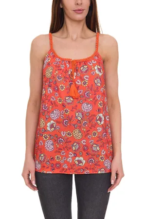 melrose Tussle Damen Wirk-Top geblümtes Spaghetti Top mit Quaste 76377235 Orange