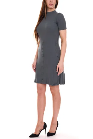 melrose Damen Strick-Kleid modisches Kurzarm-Kleid mit schicker Schnürung 38520945 Dunkelgrau