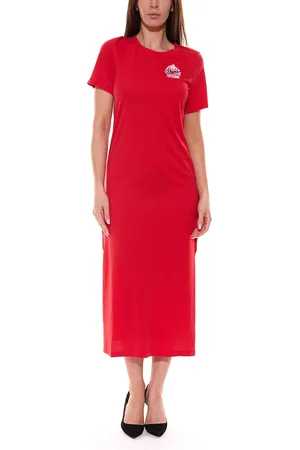 DELMAO Damen Maxi-Kleid Jersey-Kleid mit hohen Schlitzen 82576949 Rot