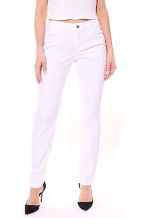 H.I.S . Damen Slim-Fit Jeans Mid Rise Denim-Hose im 5-Pocket-Style 18003567 Weiß