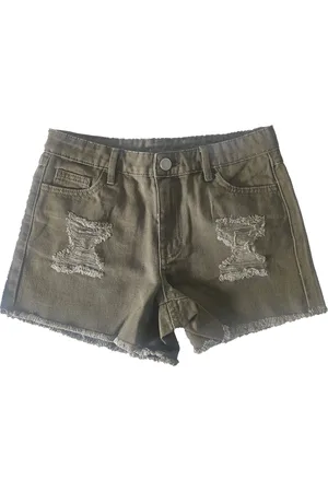 VILA Viannabel Damen Sommer-Shorts Baumwoll-Hose Denim-Shorts 14052221 Grün