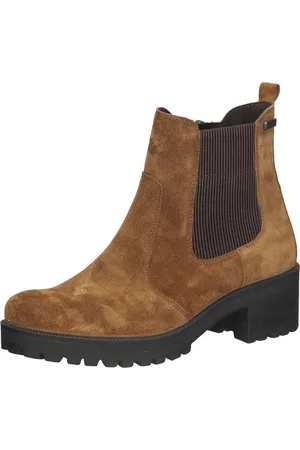 Bama Stiefelette Damen Echtleder-Schuhe Chelsea-Boots wasserabweisend mit -tex 1085017 Dunkelbraun