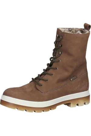 Bama Damen Echtleder-Schuhe Stiefel mit -tex Kuschelfell-Futter Schnür-Schuhe 1085021 Grau/Braun