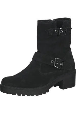 Bama Stiefelette Damen Echtleder-Schuhe mit Blockabsatz Übergangs-Schuhe 1085000 Schwarz
