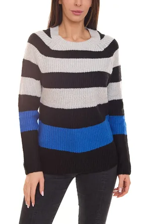 Aniston CASUAL Damen Strick-Pullover gestreifter Rundhals-Pulli 38395131 Schwarz/Grau/Blau
