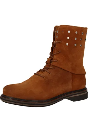 Shabbies Amsterdam Damen Stiefel Echtleder-Schuhe Stiefeletten Schnür-Schuhe 185020012 Braun