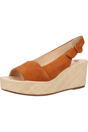 Högl Damen Echtleder-Schuhe modische offene Plateau-Sandalen Keil-Sandaletten Keilabsatz 1-10 3212 Braun