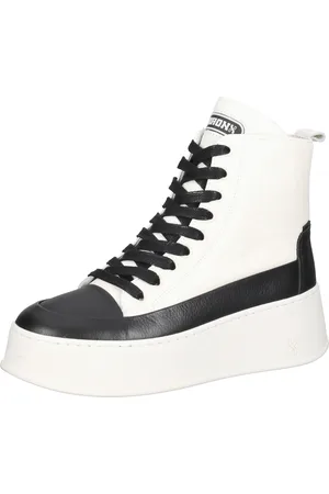Bronx Damen Echtleder-Sneaker Plateau-Sneaker Schnür-Sneaker 47368-AG 2295 Weiß/Schwarz