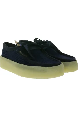 Clarks Wallabee Cup Damen Halb-Schuhe modische Echtleder Schnür-Schuhe Blau