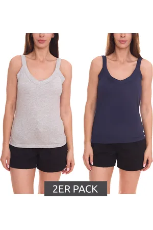 AJC 2er Pack Sommer-Tops luftige Damen Freizeit-Shirts in zwei Farben Blau/Grau