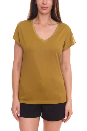 Daniel Hechter Damen T-Shirt Basic-Shirt mit V-Ausschnitt Kurzarm-Shirt 33919325 Grün