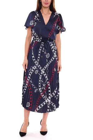 DELMAO Damen Maxi-Kleid stylisches Sommer-Kleid mit Allover-Muster 65542222 Navy