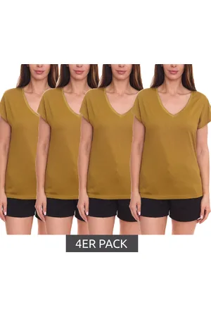 Daniel Hechter 4er Pack Damen T-Shirt Basic-Shirt mit V-Ausschnitt Kurzarm-Shirt 33919325 Grün