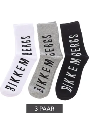 Bikkembergs 3 Paar Surtido Herren Sport-Socken Baumwoll-Strümpfe mit großem Schriftzug BK_062 Schwarz/Grau/Weiß
