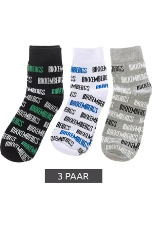Bikkembergs 3 Paar Surtido Herren Sport-Socken mit Allover Marken-Print Baumwoll-Strümpfe BF_038 Weiß/Schwarz/Grau