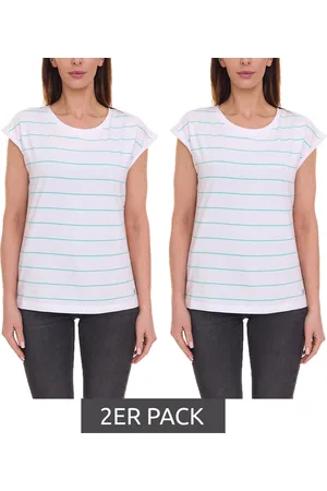 Tamaris 2er Sparpack T-Shirt schickes Damen Sommer-Shirt mit Rundhalsausschnitt Baumwoll-Shirt 99612539 Weiß