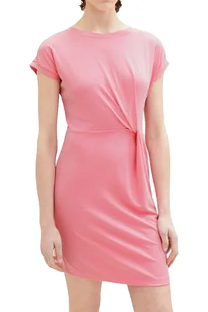 TOM TAILOR DENIM Damen Mini-Kleid Jersey-Kleid mit Knotendetails 97190751 Rosa