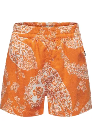 ONLY Damen Sommer-Shorts aus Leinenmaterial kurze Hose mit Allover-Print 73664152 Orange