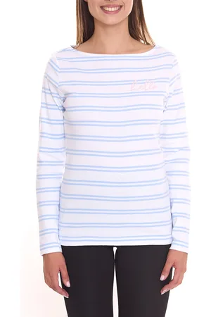 DELMAO Damen Langarm-Shirt gestreiftes Baumwoll-Sweatshirt 85025237 Blau/Weiß