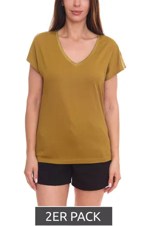 Daniel Hechter 2er Pack Damen T-Shirt im Sparpack Basic-Shirt mit V-Ausschnitt Kurzarm-Shirt 33919325 Grün