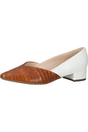 Peter Kaiser Damen Echtleder-Slipper Loafer Sommer-Schuhe im Kroko-Design 21703/994 Weiß/Braun