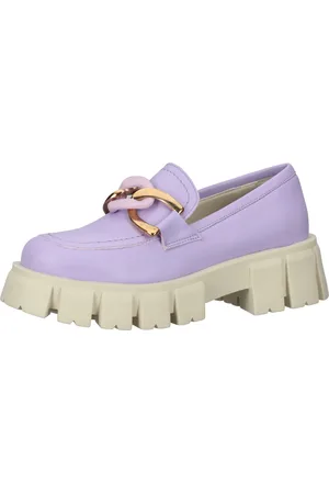 Lazamani Damen Echtleder Halbschuhe mit zweifarbiger Gliederkette auf Spann Plateau-Slipper 55.082 Violett